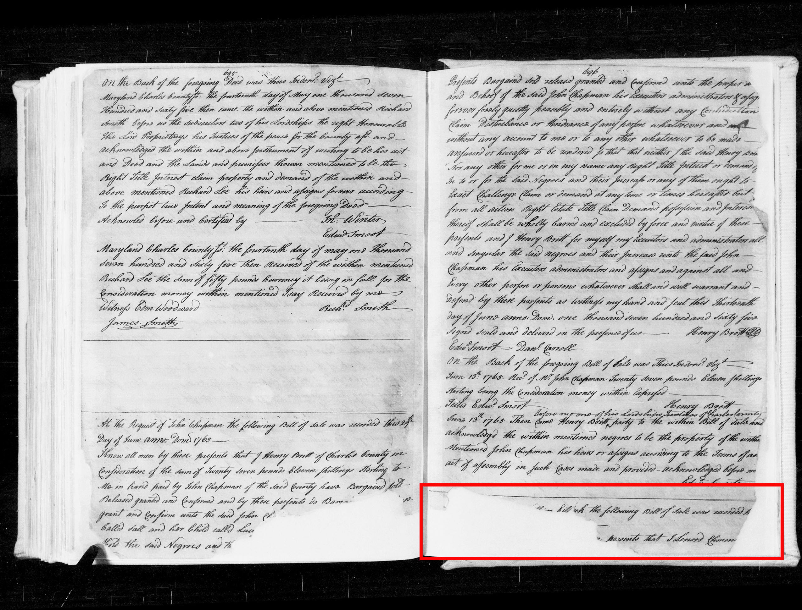 Bill of Sale Eilbeck Clement 1765