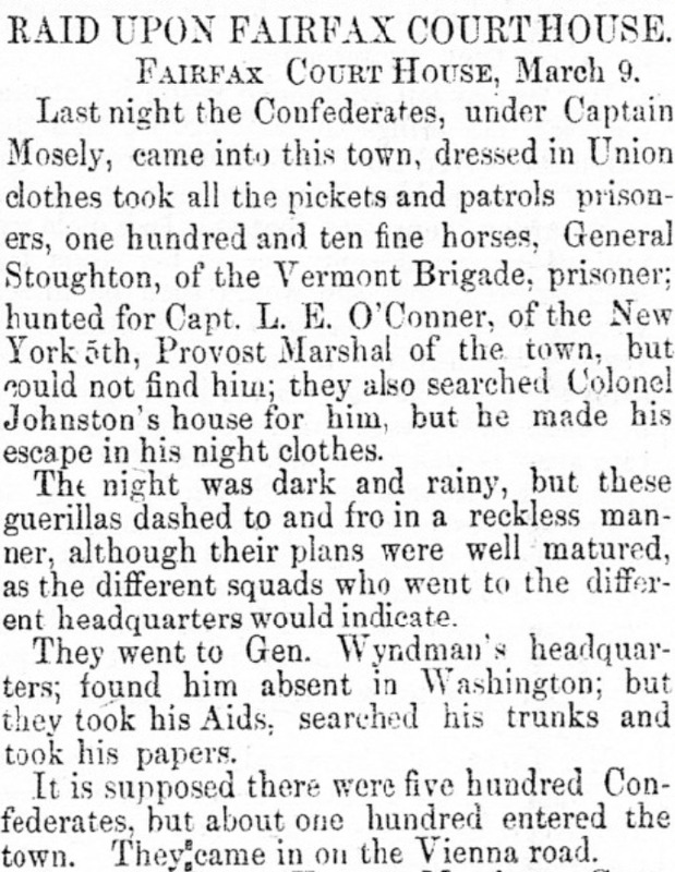 Raid on Fairfax Courthouse by Mosby's Rangers (1863)