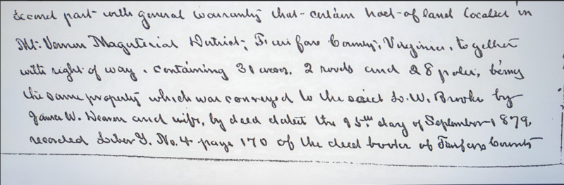 Primary Source Description of the deed that is given to the Brooks' Family