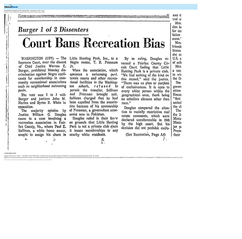 "Court Bans Recreation Bias"