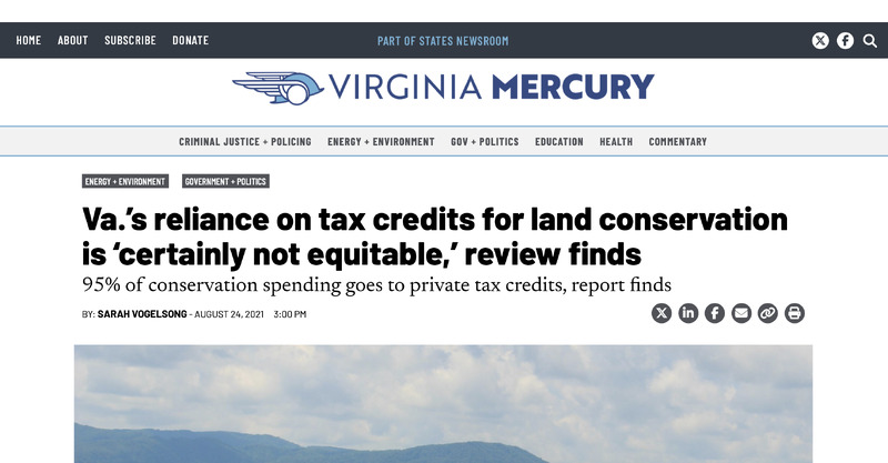 Va.’s Reliance on Tax Credits for Land Conservation Is ‘certainly Not Equitable,’ Review Finds