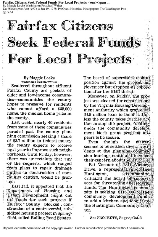 Fairfax County Citizens Seek Federal Funding