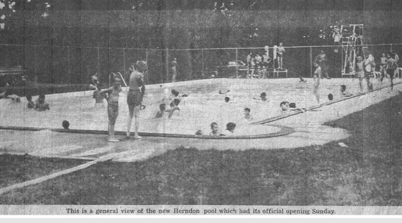View of swimmers at the Herndon Swim Club in 1956.