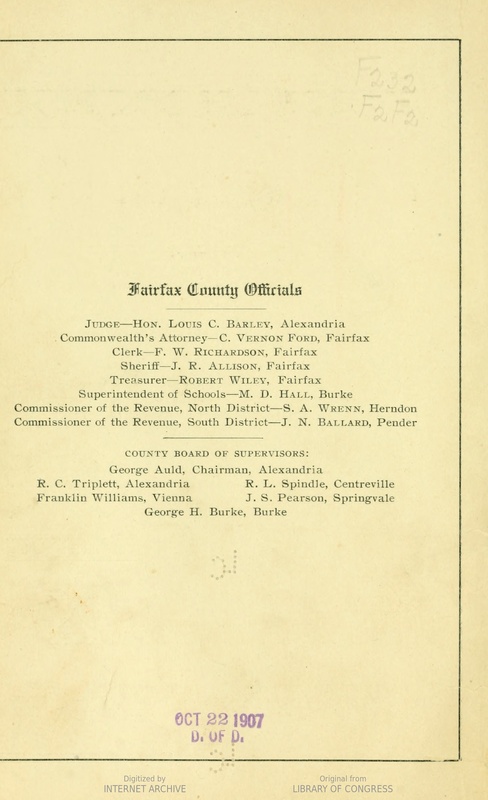 Select Pages from the Industrial and Historical Sketch of Fairfax County, Virginia, 1907.