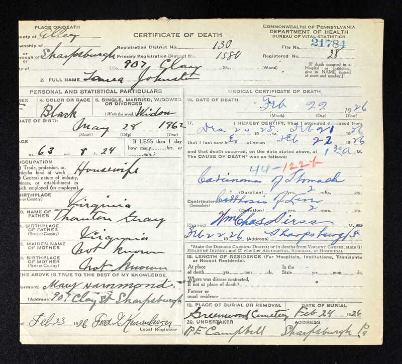 Laura Gray, Pennsylvania Death Certificates, 1906-1959