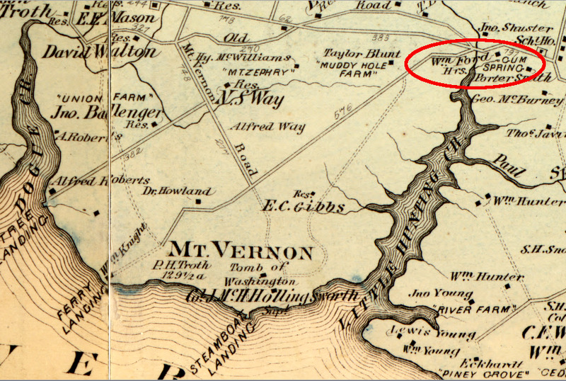 Map of Northern Virginia with Gum Springs circled, circa 1878.