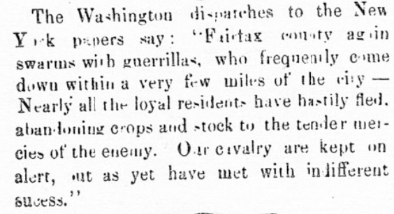 Fairfax County Swarms With Guerrillas (1864)