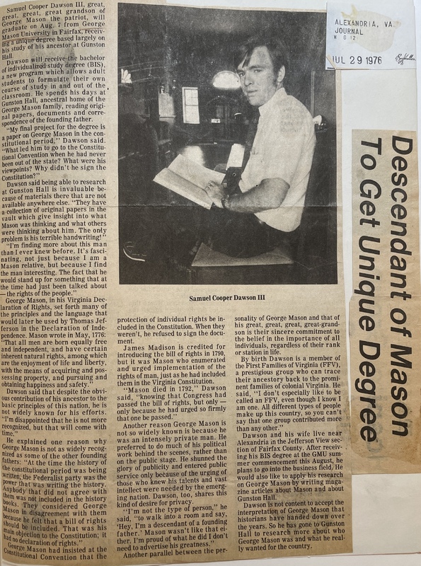 Descendent of Mason to Get Unique Degree