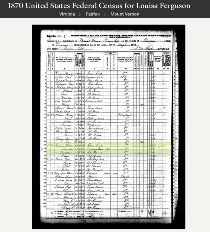 Louisa Ferguson 1870 Census Record