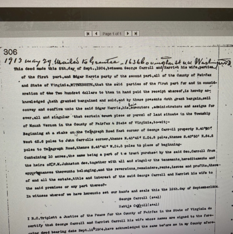 1913 Deed Record: George Carrol (grantor)