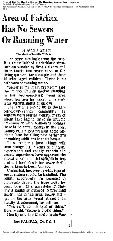 1977 WaPo Article: "Area of Fairfax Has No Sewers or Running Water