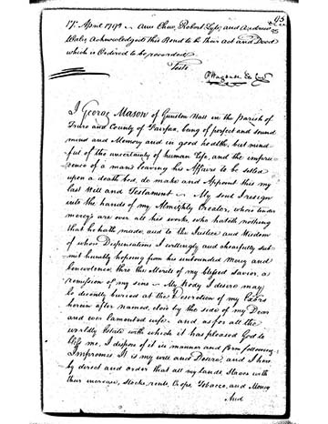 George Mason IV Last Will and Testament Original