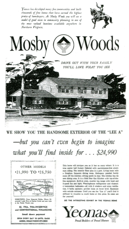 A illustrated advertisement for Mosby Woods circa 1960s. 