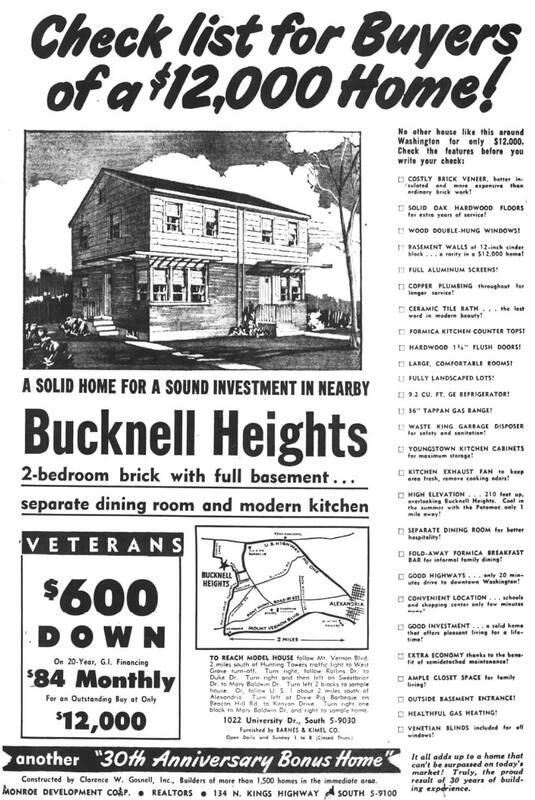 Advertisement for Bucknell Heights neighborhood in the 20th century.