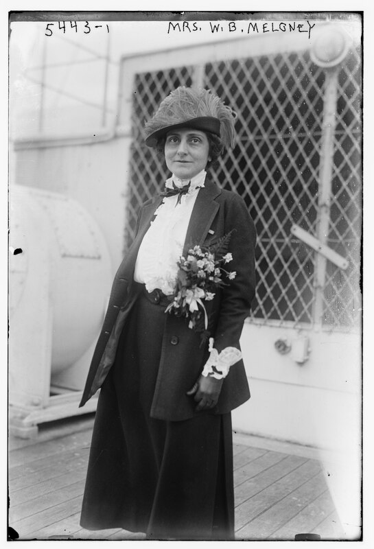 Photograph of Mrs. W.B. Meloney standing on the deck of a ship, circa 1920.
