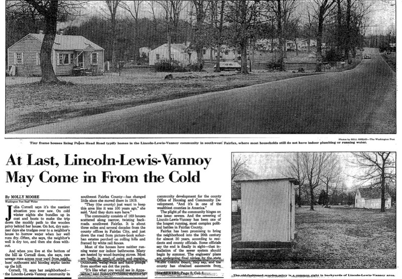 Washington Post coverage of delayed steps to modernize the Lincoln-Lewis-Vannoy neighborhood, 1982.