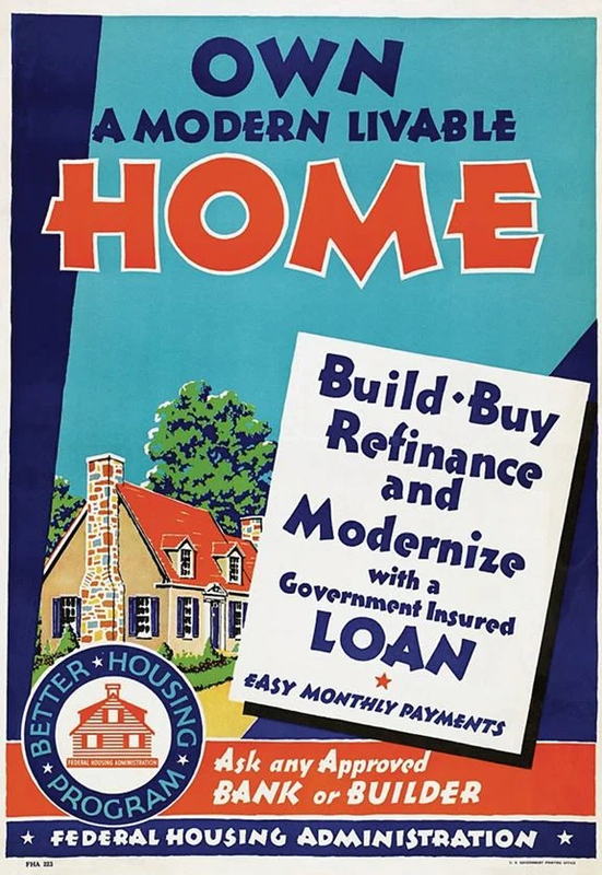 Illustrated poster of an exterior of a single family home entitled "Own a Modern Livable Home".