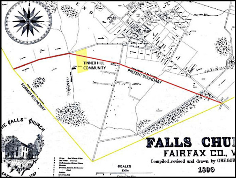 Map showing 1880s boundary changes that removed Black neighborhoods from Falls Church and “retroceded” them to Fairfax County.