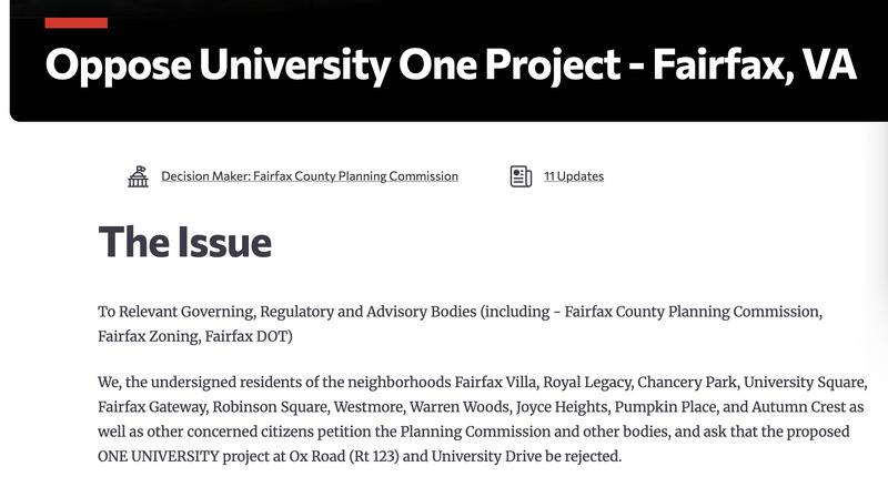 Screenshot of a Change.org Petition Opposing One University Project.