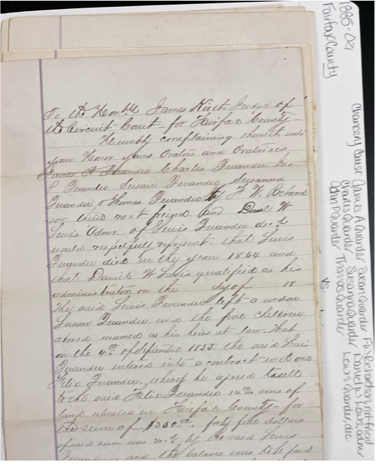 Chancery Cause James A. Quander et. al. vs. The County of Fairfax 1885