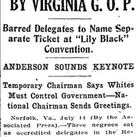Excerpt from Washington Post, July 15, 1921 entitled "Negroes Kept Out By Virginia GOP".