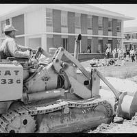 View of bulldozer in front of a George Mason University building circa 1967.
