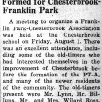 Excerpt form the Providence Journal entitled "Civic Association Formed for Chesterbrook-Franklin Park" 1947.