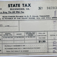 A Virginia Poll Tax Receipt circa 1947.