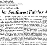 1967 WaPo Article: 
“To Replace Privies in Centreville: Sewers for SW Fairfax Asked."