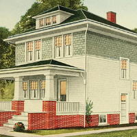 Illustration of an exterior of a single family home, circa 1920.