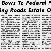 Excerpt from the Northern Virginia Sun entitled "Fairfax Bows to Federal Pressure on Rolling Roads Estate Question, 1978."