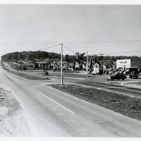 View of Service roads approaching Jefferson Village Shopping Center on US 29 and 211, Falls Church, Va in 1949.