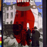 An illustrated poster entitled "Slums breed crime." by the United States Housing Authority in 1941.