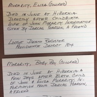 Eliza Morarity and Infant Death Cards
