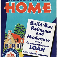 Illustrated poster of an exterior of a single family home entitled "Own a Modern Livable Home".