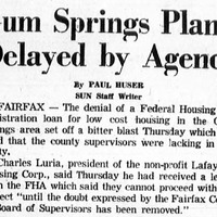 Excerpt from the Northern Virginia Sun entitled "Gum Springs Plan Delayed by Agency, 1966."